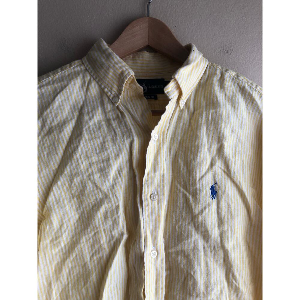 Ralph Lauren Men Button Up Yellow Shirt Striped Long Sleeve Size Medium - Picture 2 of 7